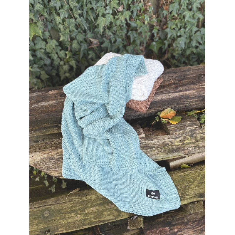 T-TOMI Gestrickte Decke Mint waves