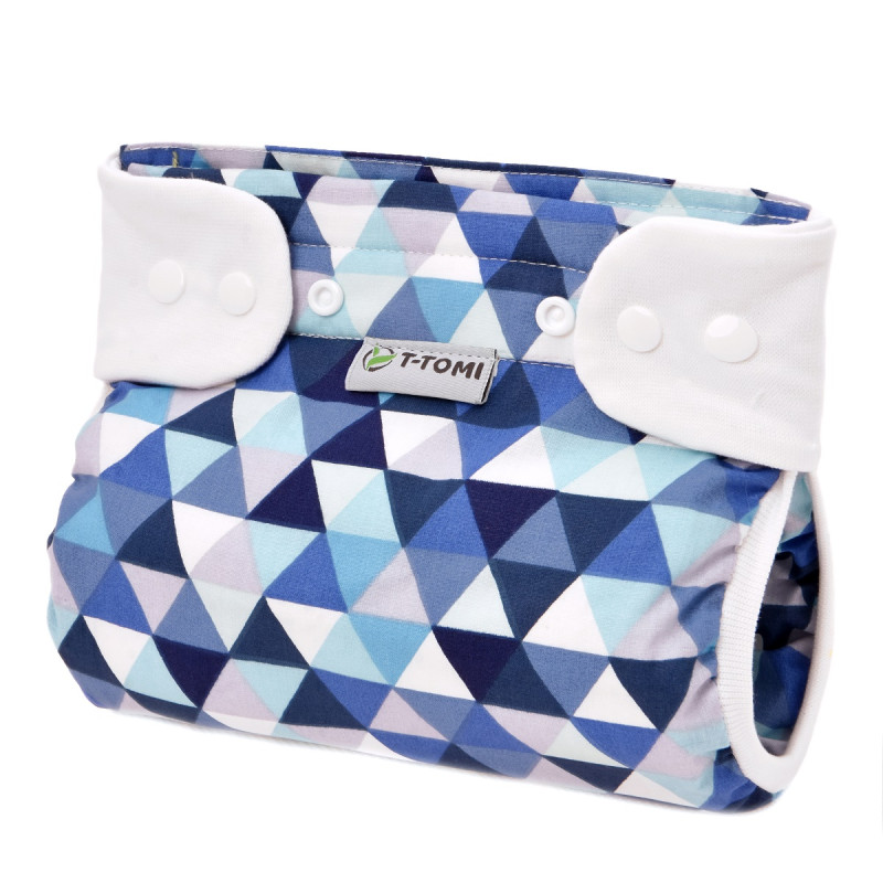 T-TOMI Orthopädisches Spreizhöschen für breites Wickeln PLUS - druckknöpfe Blue triangles (5-9kg) 