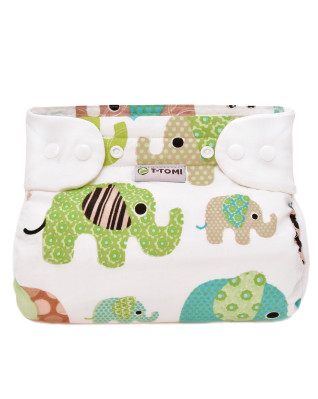 T-TOMI Orthopädisches Spreizhöschen für breites Wickeln - druckknöpfe Green elephants (3-6kg) 