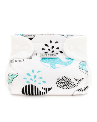 T-TOMI Orthopädisches Spreizhöschen für breites Wickeln - druckknöpfe Whales (3-6kg) 