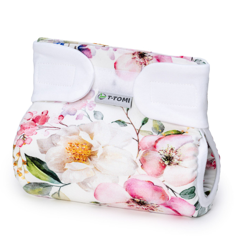 T-TOMI Orthopädisches Spreizhöschen für breites Wickeln - klettverschluss Blossoms (5-9kg)