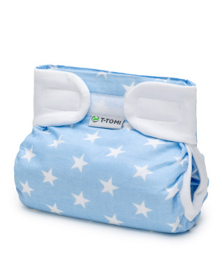 T-TOMI Orthopädisches Spreizhöschen für breites Wickeln - klettverschluss Blue stars (3-6kg)