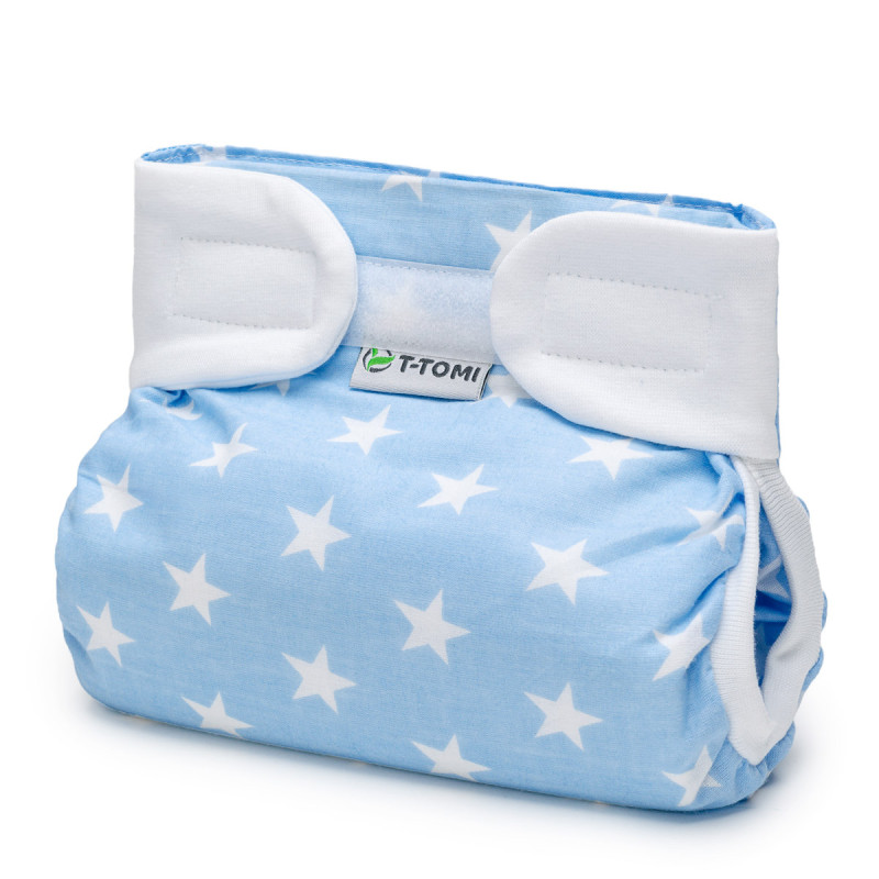 T-TOMI Orthopädisches Spreizhöschen für breites Wickeln - klettverschluss Blue stars (3-6kg)