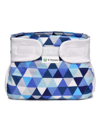 T-TOMI Orthopädisches Spreizhöschen für breites Wickeln - klettverschluss Blue triangles (3-6kg)