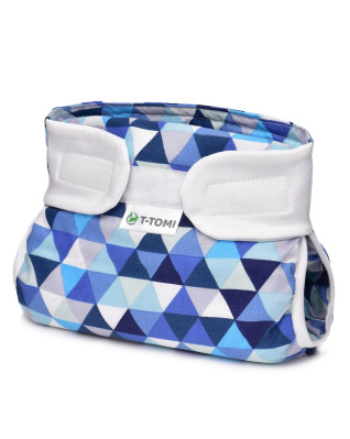 T-TOMI Orthopädisches Spreizhöschen für breites Wickeln - klettverschluss Blue triangles (bis zu 3kg)