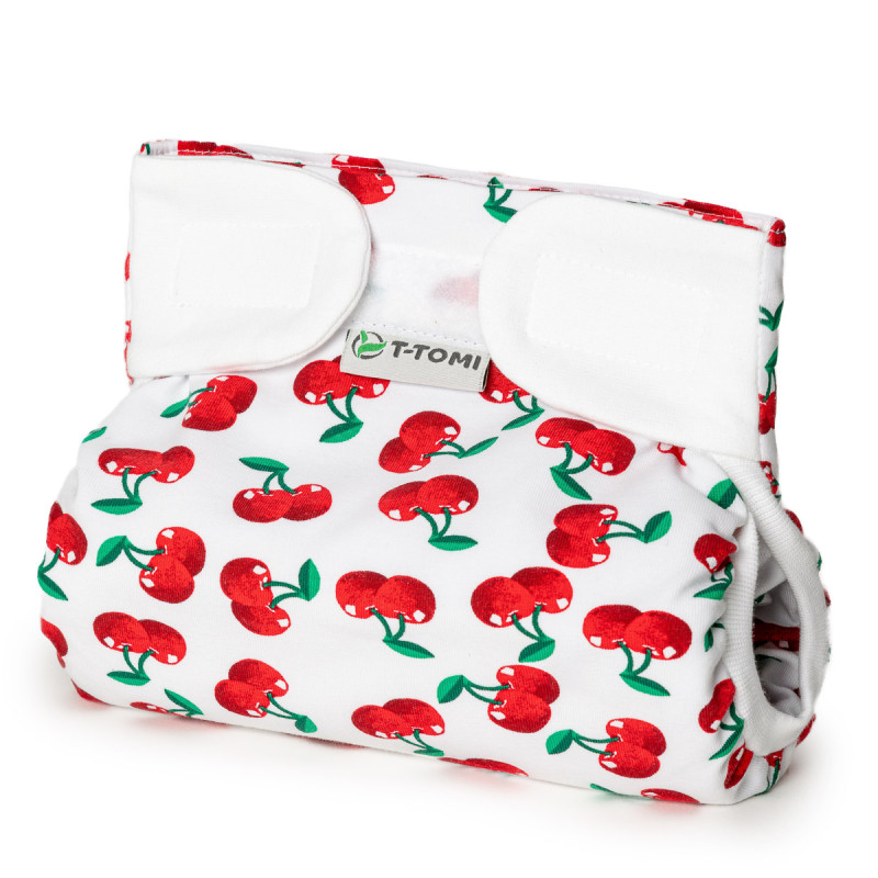 T-TOMI Orthopädisches Spreizhöschen für breites Wickeln - klettverschluss Cherries (3-6kg)