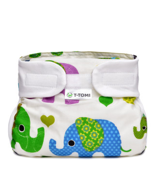 T-TOMI Orthopädisches Spreizhöschen für breites Wickeln - klettverschluss Green elephants (3-6kg)