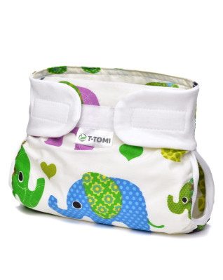 T-TOMI Orthopädisches Spreizhöschen für breites Wickeln - klettverschluss Green elephants (3-6kg)