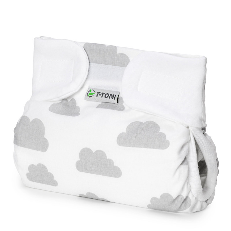 T-TOMI Orthopädisches Spreizhöschen für breites Wickeln - klettverschluss Grey clouds (bis zu 3kg)
