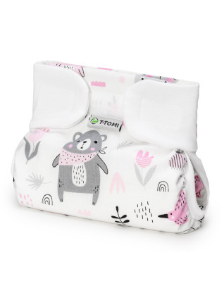 T-TOMI Orthopädisches Spreizhöschen für breites Wickeln - klettverschluss Pink bears (3-6kg)