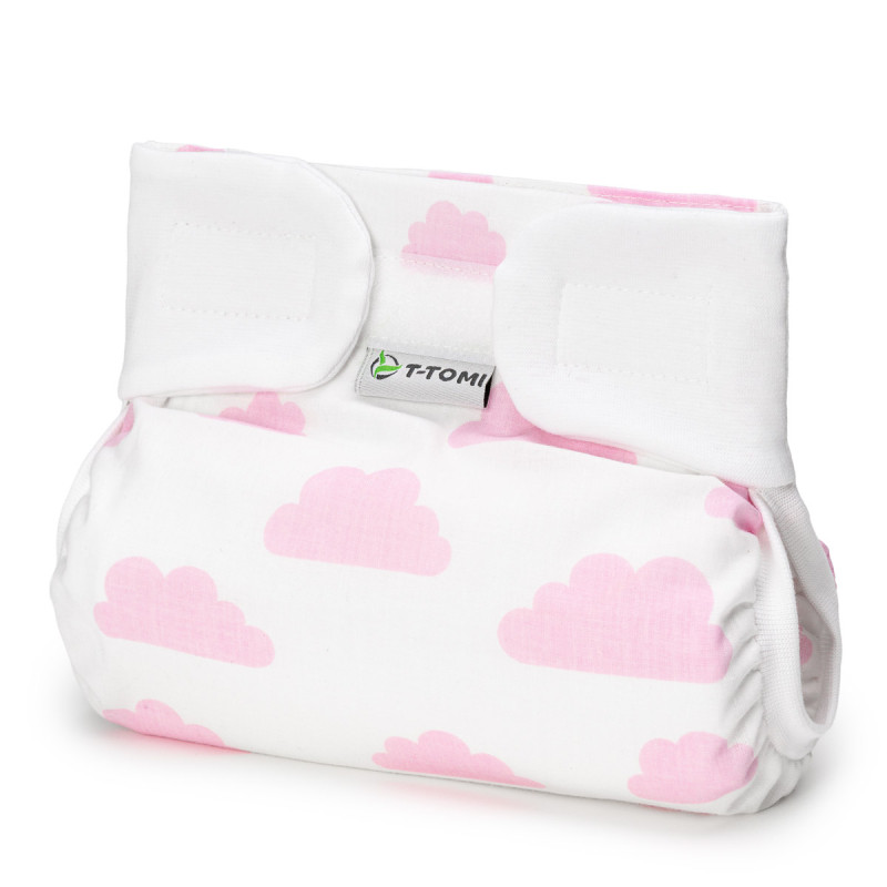 T-TOMI Orthopädisches Spreizhöschen für breites Wickeln - klettverschluss Pink clouds (5-9kg)