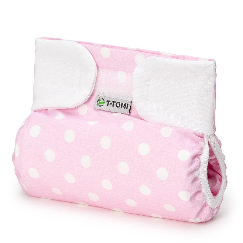 T-TOMI Orthopädisches Spreizhöschen für breites Wickeln - klettverschluss Pink polka (3-6kg)
