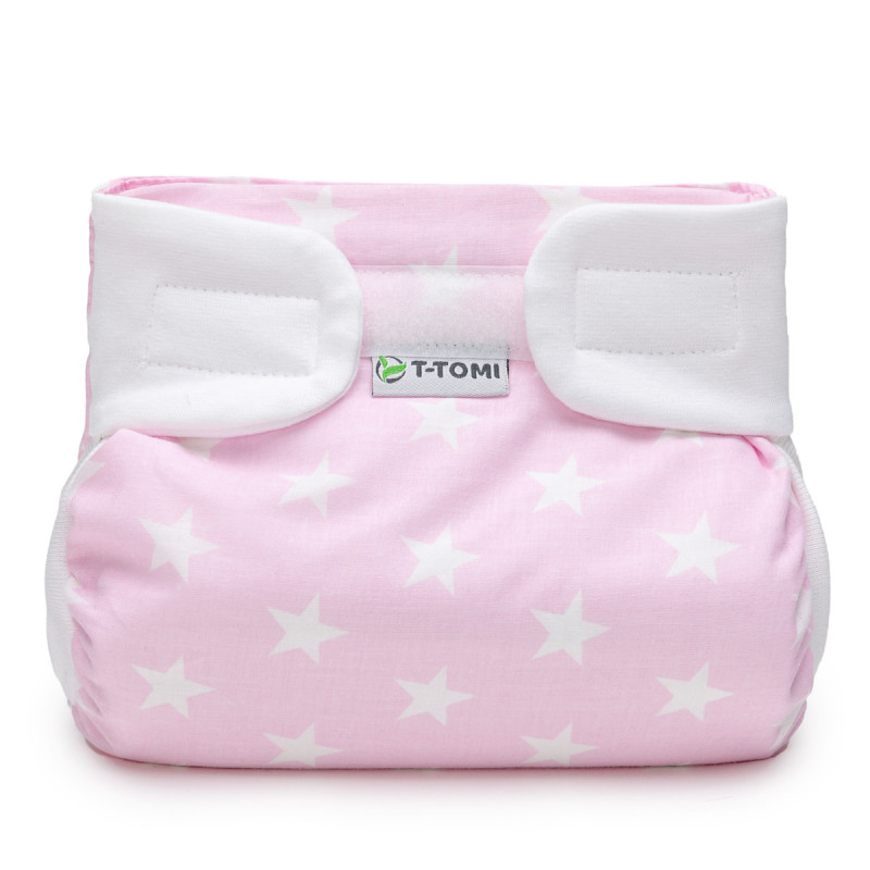 T-TOMI Orthopädisches Spreizhöschen für breites Wickeln - klettverschluss Pink stars (3-6kg)