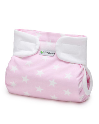 T-TOMI Orthopädisches Spreizhöschen für breites Wickeln - klettverschluss Pink stars (5-9kg)