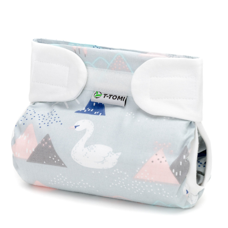 T-TOMI Orthopädisches Spreizhöschen für breites Wickeln PLUS - klettverschluss Swan (5-9kg)