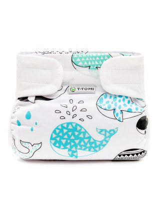T-TOMI Orthopädisches Spreizhöschen für breites Wickeln - klettverschluss Whales (3-6kg)