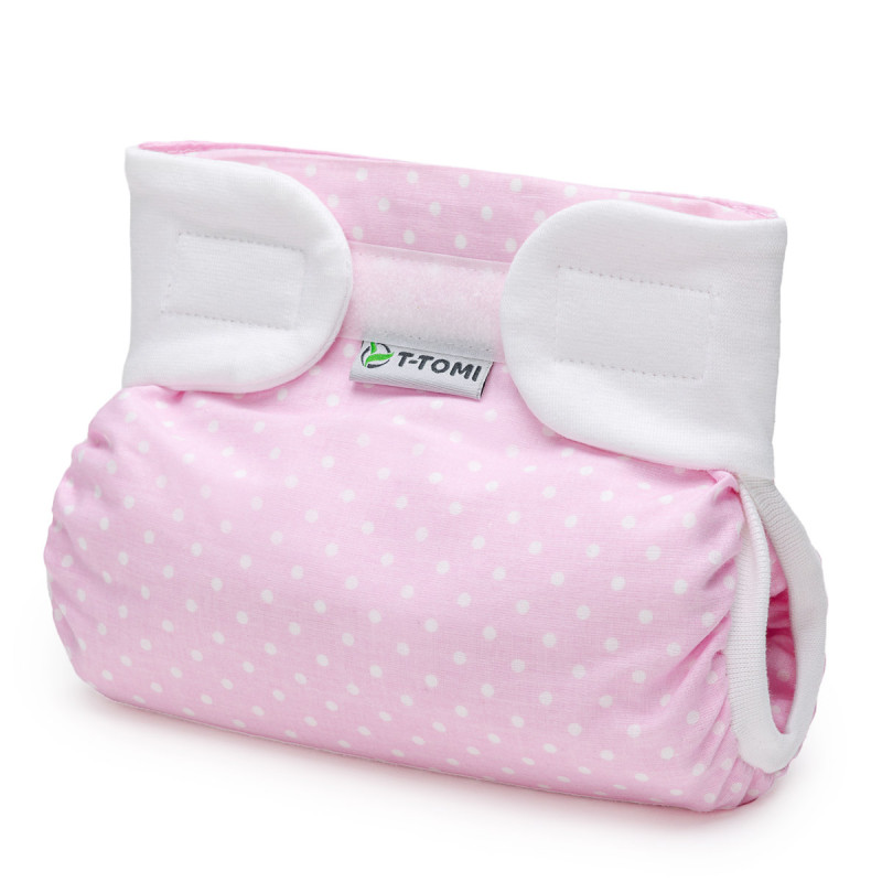 T-TOMI Orthopädisches Spreizhöschen für breites Wickeln - klettverschluss White dots (bis zu 3kg)